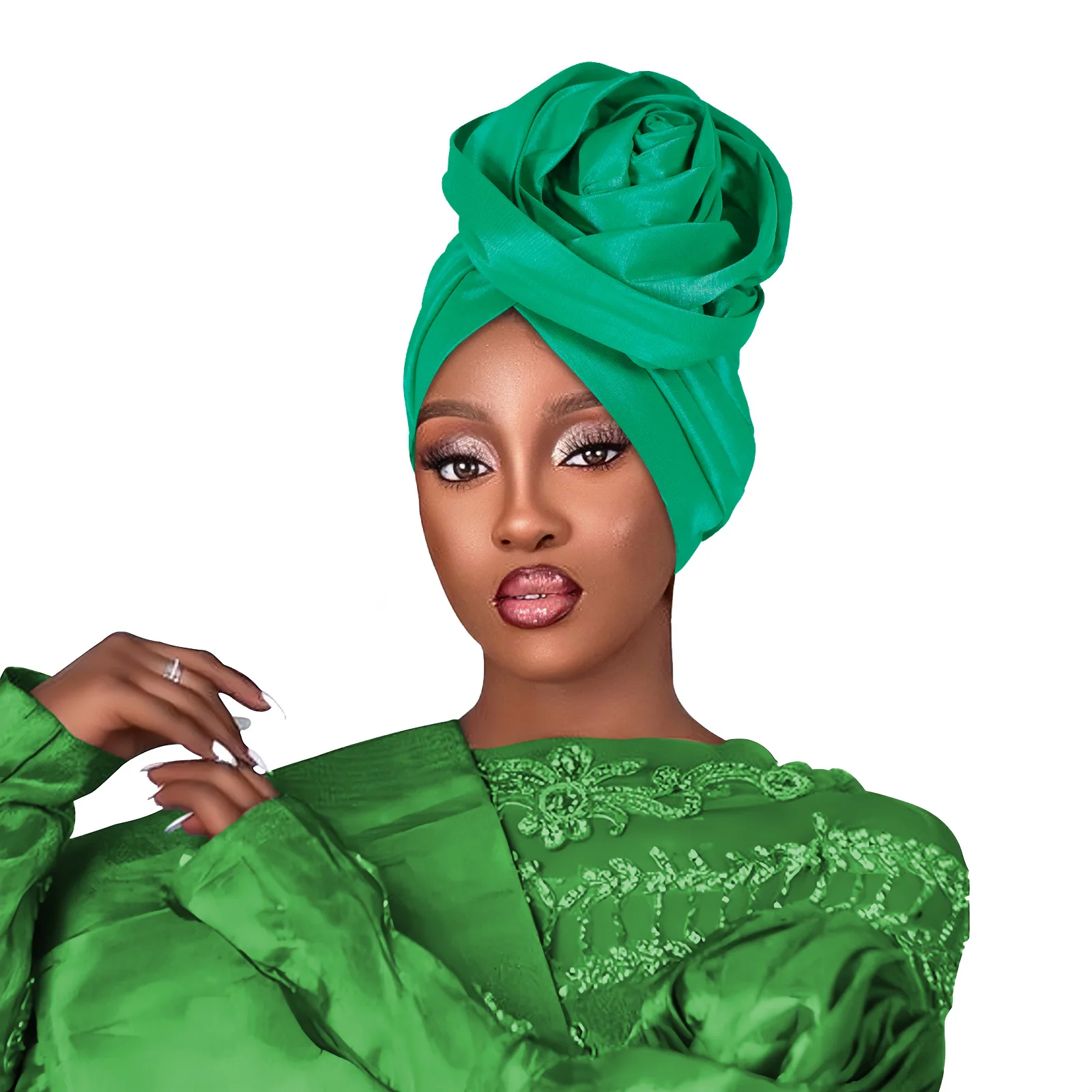 Damski muzułmański hidżab turban z dużym kwiatem błyszcząca czapka chusta na głowę Nigeria wesele impreza gele owijka na głowę afrykański auto gele nakrycia głowy kapelusz