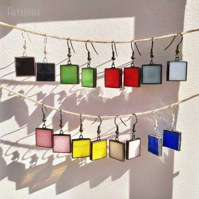 

10Pcs Wholesale Colors Stained Square Colored Geometric More Color Bright Earring Art Jewelry Soldered Glass ER39882