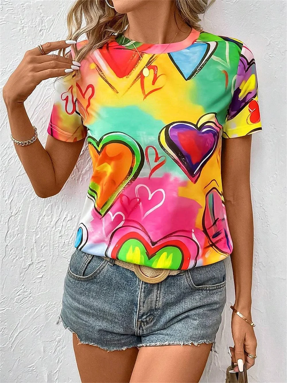 

Love Print Harajuku Women's T-Shirts 3d Print T-Shirt Casual Short Sleeve Top Tee O Neck Oversized Female Clothing Tops Tee