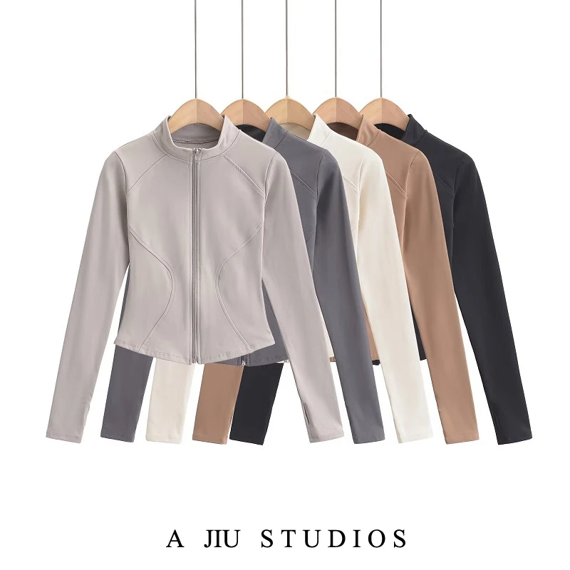 

Slim Fit Long Sve Yoga Fitn Одежда с внутренней подкладкой Fce Casual ort Jaet Женская весенне-осенняя одежда с воротником-стойкой на молнии