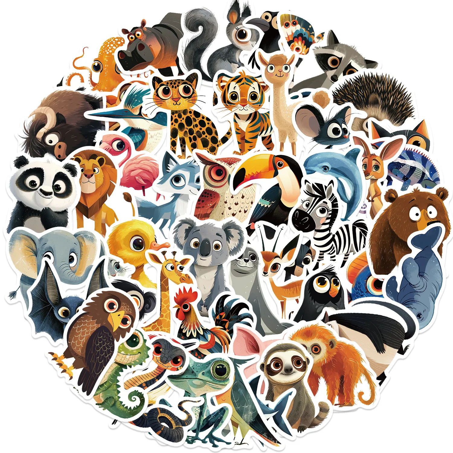 55Pcs Cartoon Animal Sticker Cute Toy Game Tag DIY Gift Sealing Label Children Label Thank You Stickers Decoration Supplies