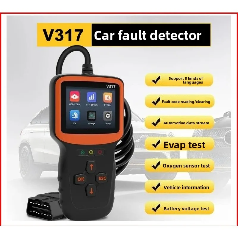 V317 OBD2 Car Fault Detector, 8 Languages Color Screen Auto Diagnostic Tool
