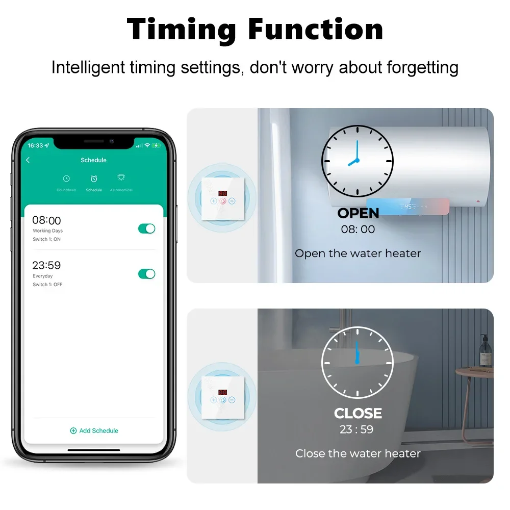 Tuya EU US WiFi Smart Water Heater Boiler Switch With Power Monitor Smart Life Control Switch Works With Alexa Alice Google Home