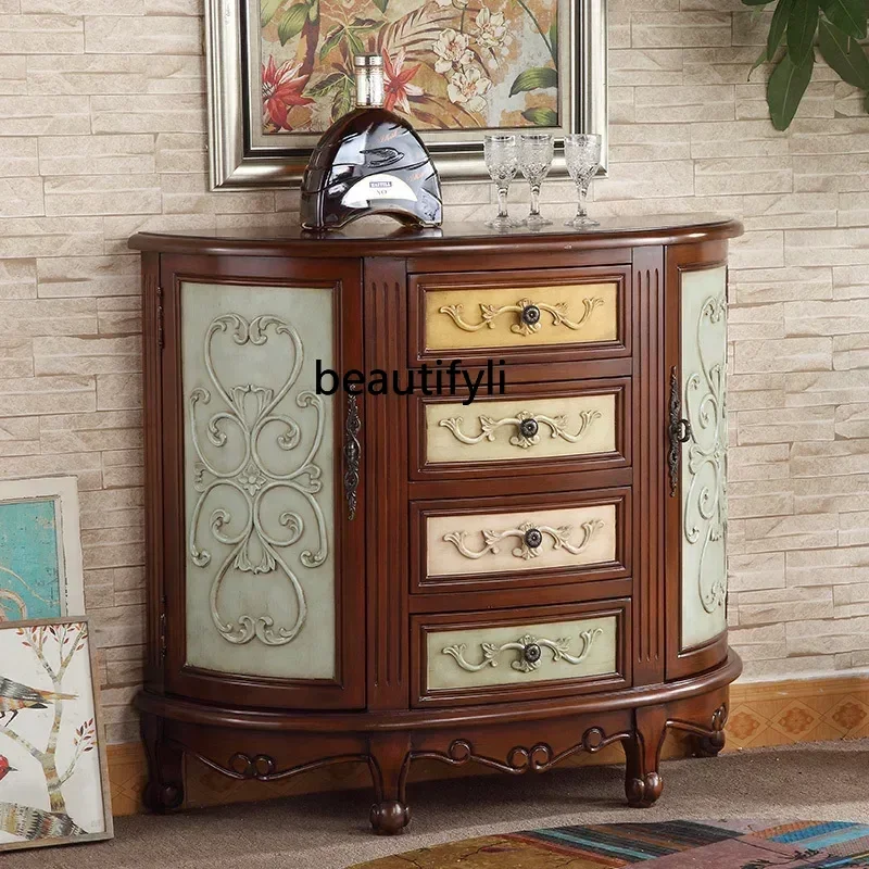 American Country Semicircle Storage Cabinet End of Corridor Curio Cabinet Side Table Bucket Cabinet