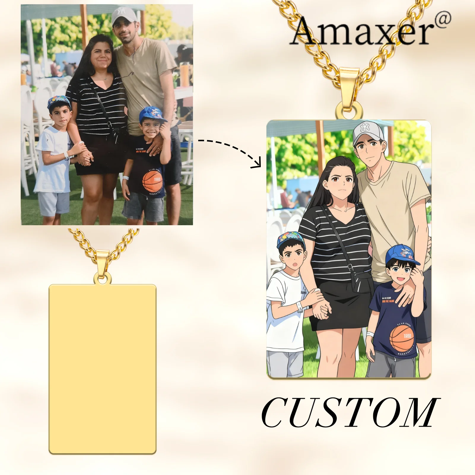 Personalized Image Customization Anime Style Character Engrave Text Necklace for Christmas Gift for Kids Jewelry Family Gifts