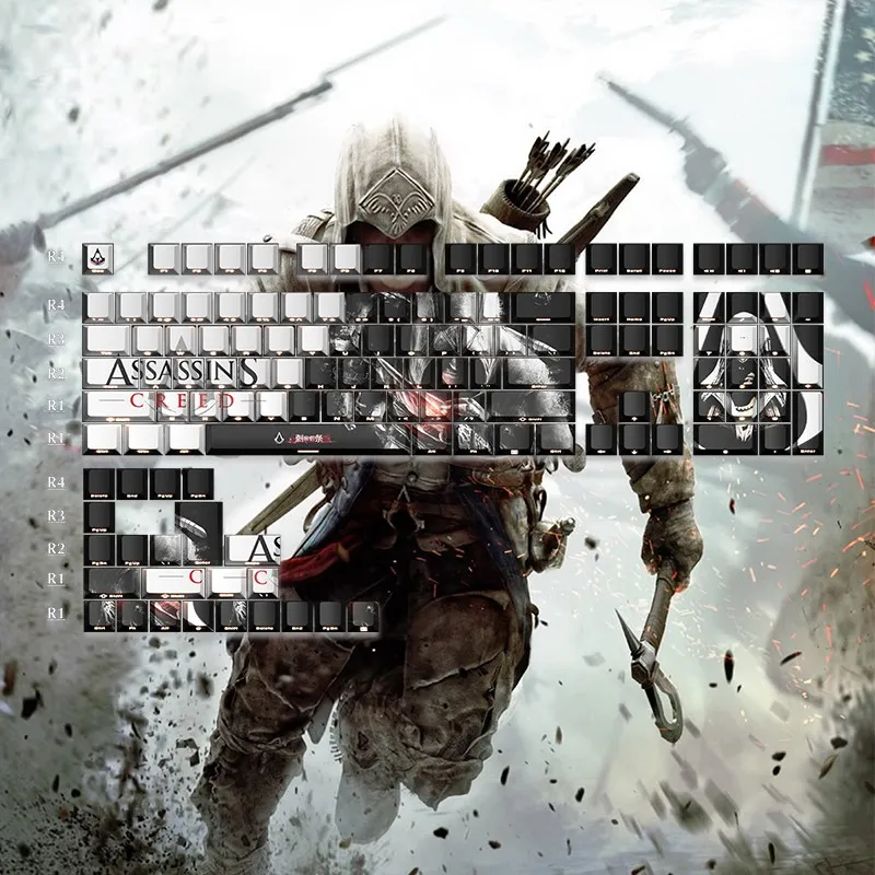 131 مفتاحًا من العقيدة القاتل كاساندرا أغطية المفاتيح لعبة Chreey Sublimation PBT KeyCap للوحة المفاتيح الميكانيكية Made68 Mad68 Wooting 60 #6