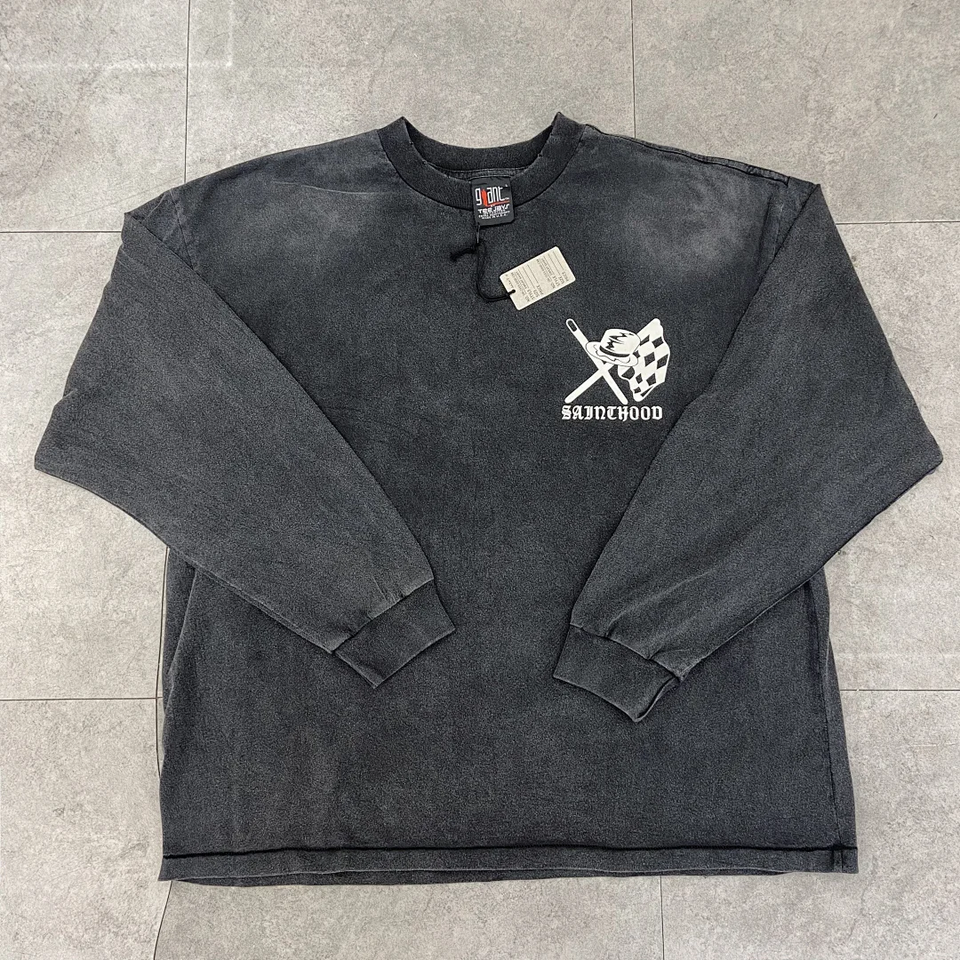 2026ss SAINT American streetwear color-block printed washed vintage splatter loose crew neck long-sleeve T-shirt