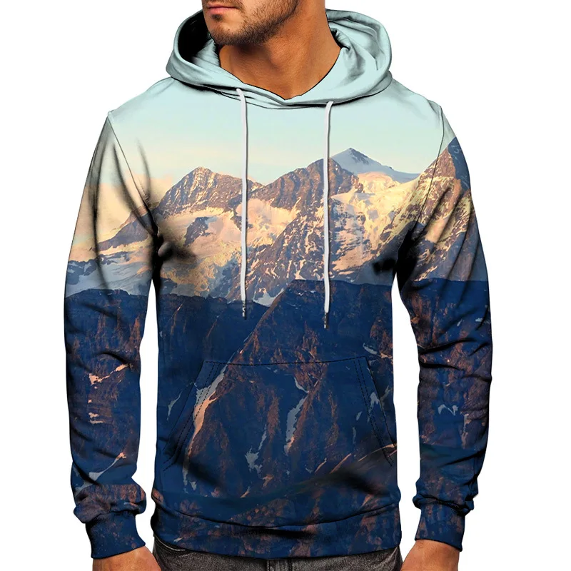 Mens Outdoor Sports Hoodies Mountain Galaxy Moon Sun 3D Print Harajuku Hooded Sweatshirt Unisex Clothes Tracksuit S-6XL Pullover