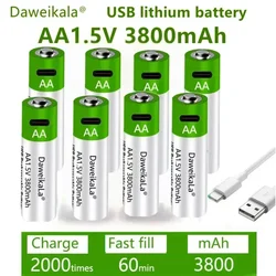 2024 New USB AA Rechargeable Batteries 1.5V 3800 mAh li-ion battery for remote control mouseElectric toy battery + Type-C Cable