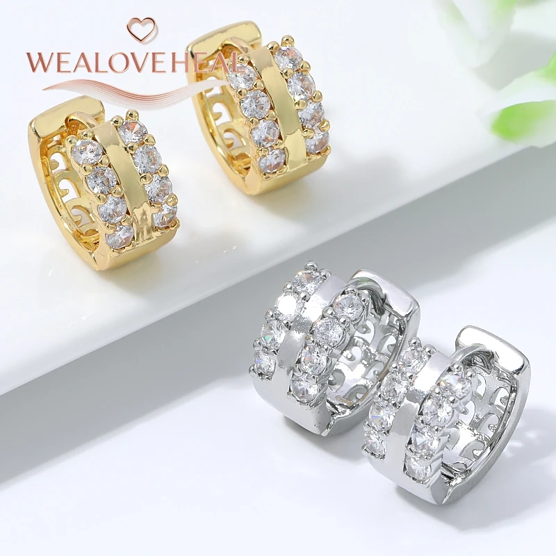 ohrringe, ohrringe damen, 1/2 Paar 18K vergoldete Messing-Ohrringe mit doppelter Reihe Zirkonia für Damen, ausgehöhlte, trendige Huggie-Creolen für Alltag und Party, Geschenk-Schmuck – Detail 19