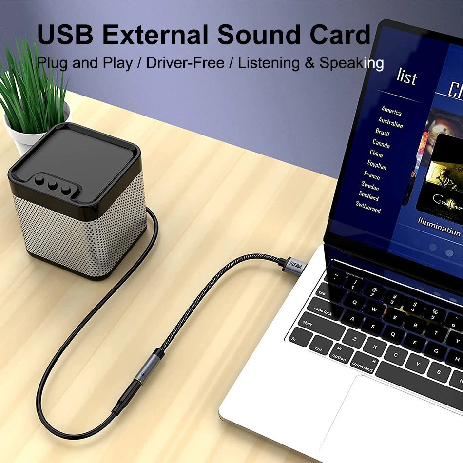 2 in 1 USB to 3.5mm Female USB External Sound Card Adapter HiFi Audio Adapter Stereo AUX Convertor for PS5 Computer Speaker Line