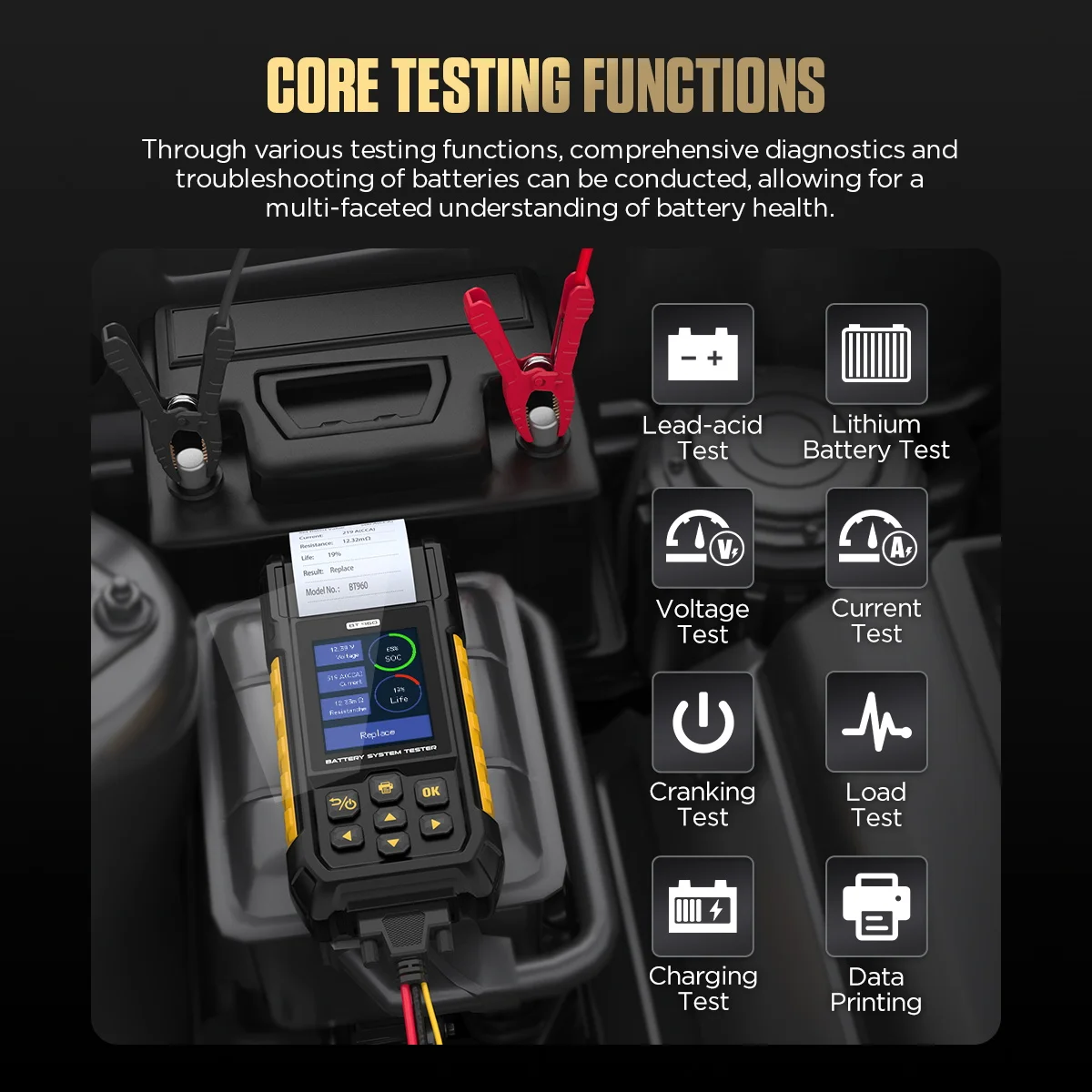 AUTOOL BT960 Car Battery Tester 6V 12V 24V 30 to 2000 CCA Battery Analyzer 0-80V Battery Tools Battery System Detecter