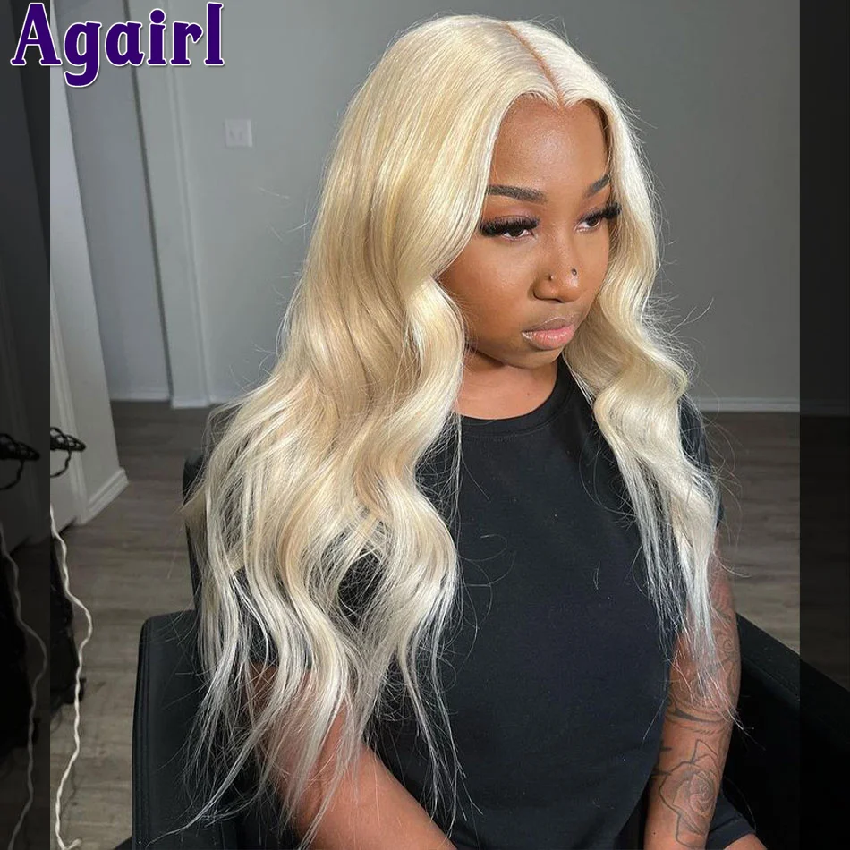 Light Green Roots with 613 Blonde Colored Body Wave Human Hair Wigs PrePlucked Transparent 13x4 13x6 Lace Frontal Wigs for Women