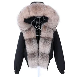 MAOMAOKONG 2024 moda corta mujer abrigo de piel de zorro Real Natural cuello de piel de mapache grande Parka de invierno chaqueta Bomber impermeable