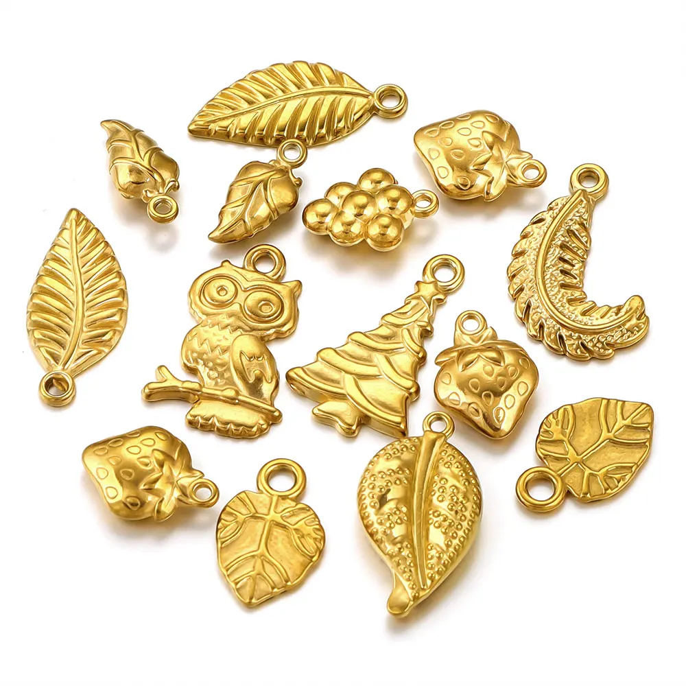 

5pcs Stainless Steel Charm Leaves Strawberry Grapes for DIY Necklace Bracelet Jewelry Making Materials Wholesale