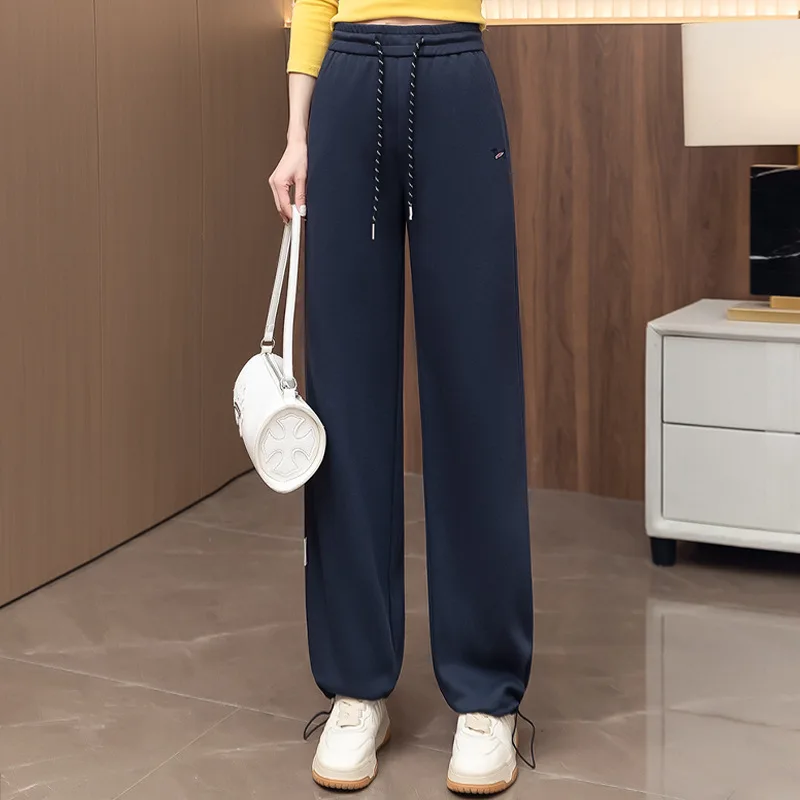 Elastic Waist Casual Yellow Sweatpants for Women Spring and Autumn Loose New High Waist Slimming Embroidered Jogger Pants