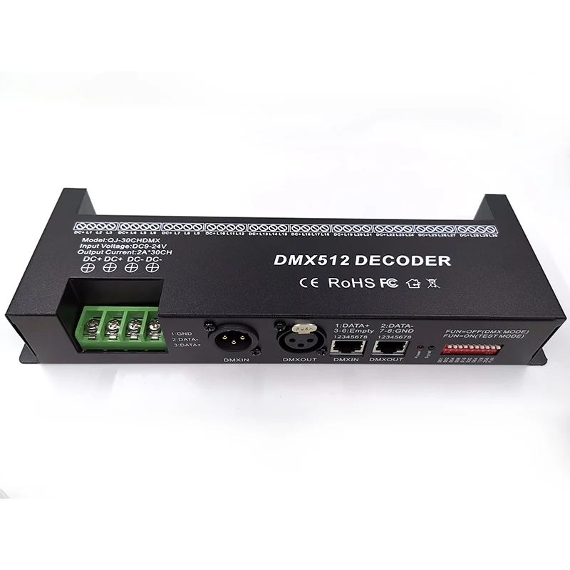 30 Channel RGB DMX512 Decoder LED Strip Controller 60A Dimmer PWM Driver Input DC9-24V 30CH Decoder Light Control-A22U