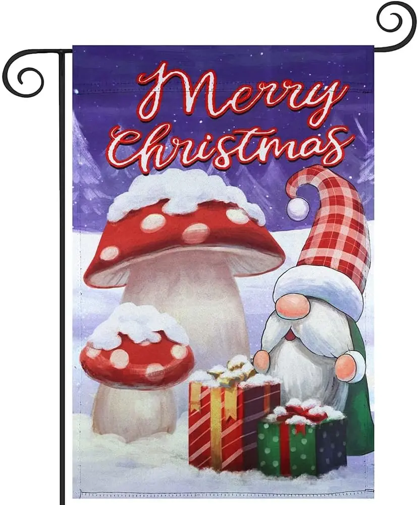 

Christmas Garden Flag Gnome Mashroom Polyester Outdoor Christmas Decorations 12x18 Inch Double Sided Yard Flag Xmas Gifts