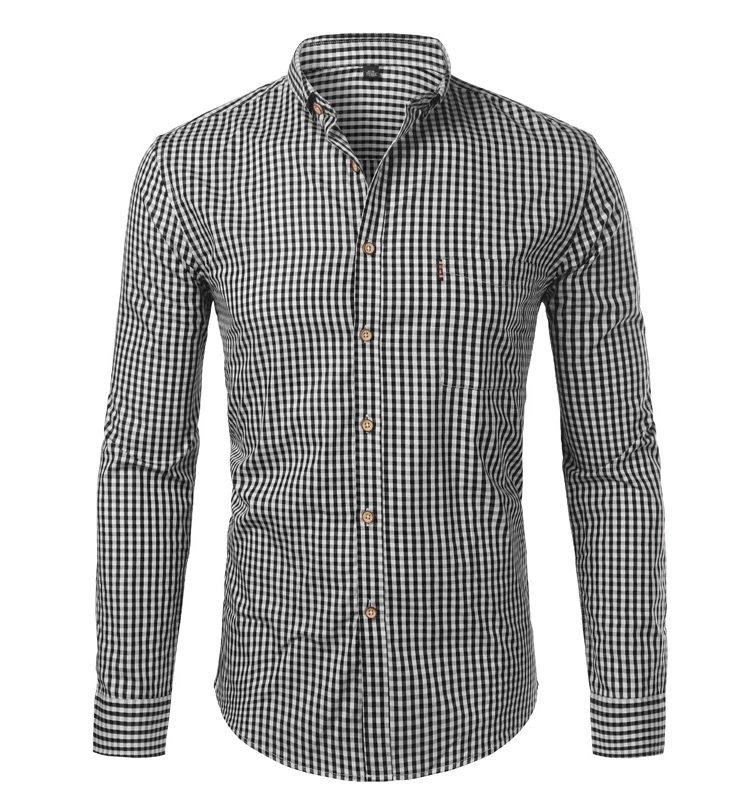 

Slim Fit Long Sve Plaid irt для мужчин, повседневная молодежная кинотеатр, осенняя мода с принтом, обычная тонкая детализация