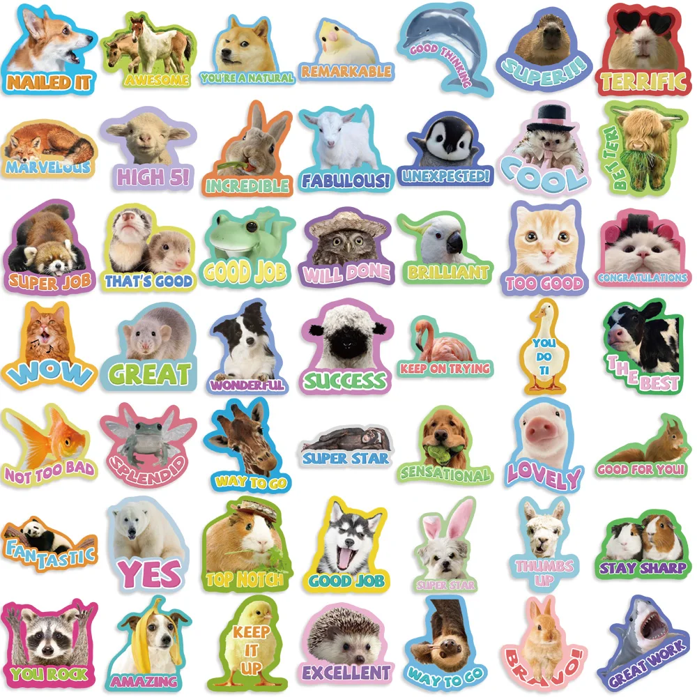 50PCS Reward Stickers Fun Incentive Kids Toy Sticker Cute Pattern Animals Cartoon Decals School Teacher Supplies Child\'s Gift