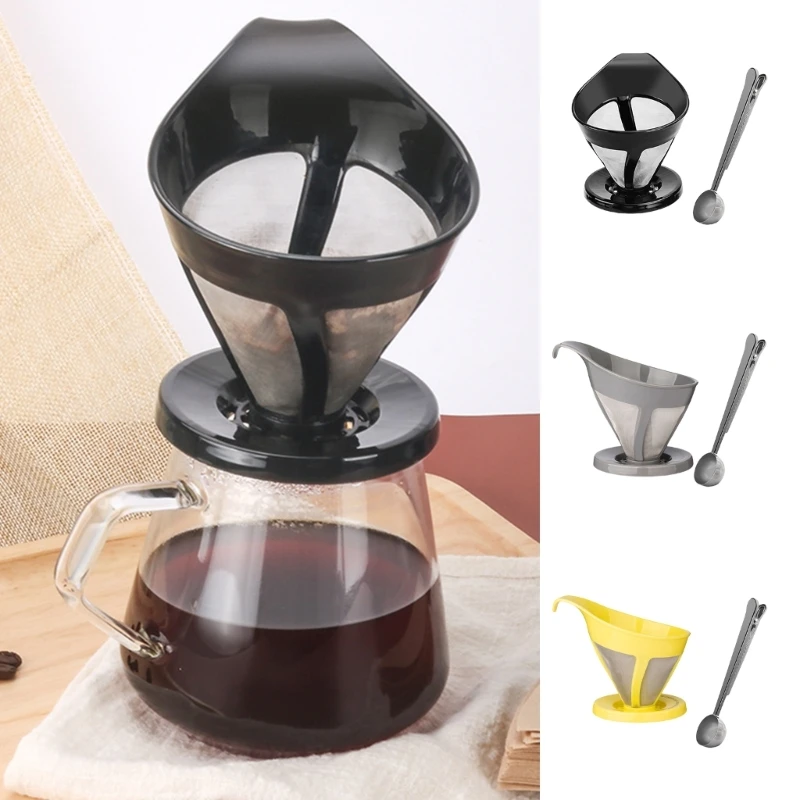 Stainless Steel Coffee Filter with Measuring Spoon Coffee Strainer Drip Coffee Funnel Suitable for Coffee Machines Dropshipping