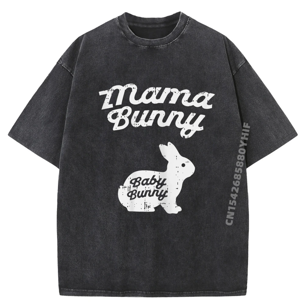 

Mama Bunny Cute Pregnancy Gender Reveal Baby Shower Soon Mens Clothing Couples Washed T Shirt Korean Style