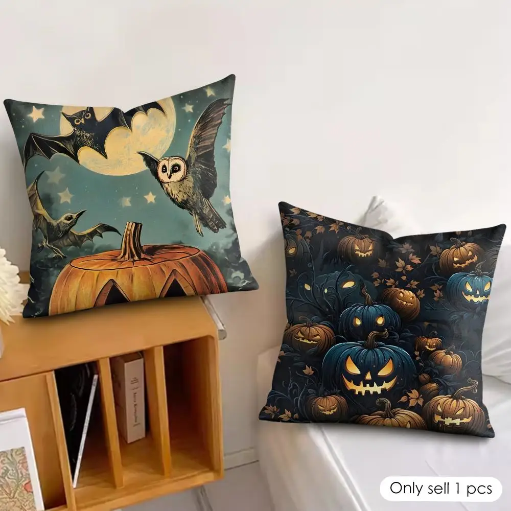 Halloween All Saints Day Cushion Cover Silky Short Plush Invisible Zipper Dustproof Sofa Pillow Case For Home Decor