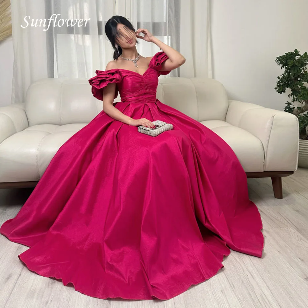 Sunflower V-Neck Backless Prom Gowns Cap Sleeve A-LINE Evening Dress Slim Pleat Party Dress 2023 Simple Satin High-end Custom