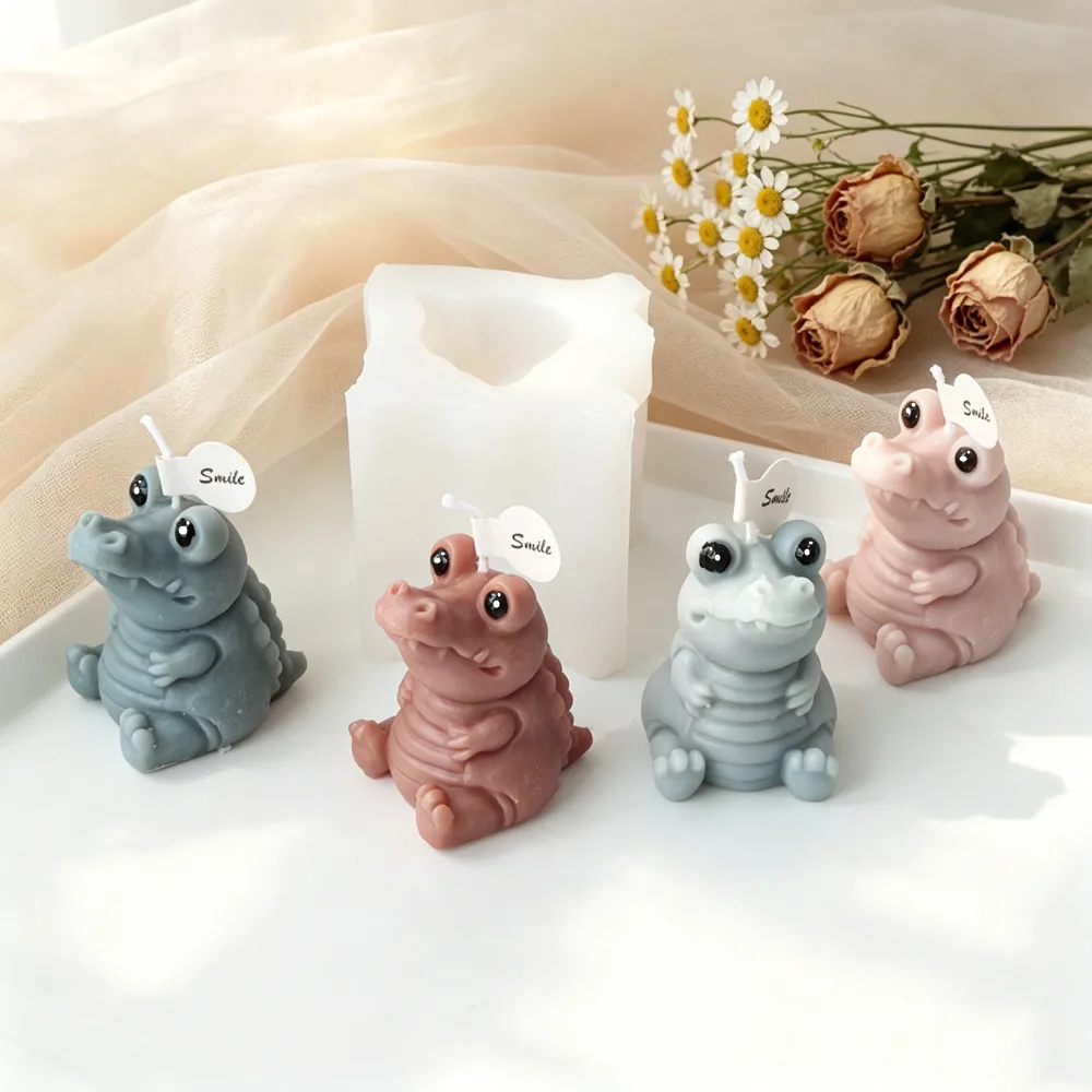 Molde de silicona Chibi de cocodrilo para velas, diseño de caimán sentado, para hacer velas aromáticas, jabones, resina, decoración de habitaciones y regalos para amantes de los animales