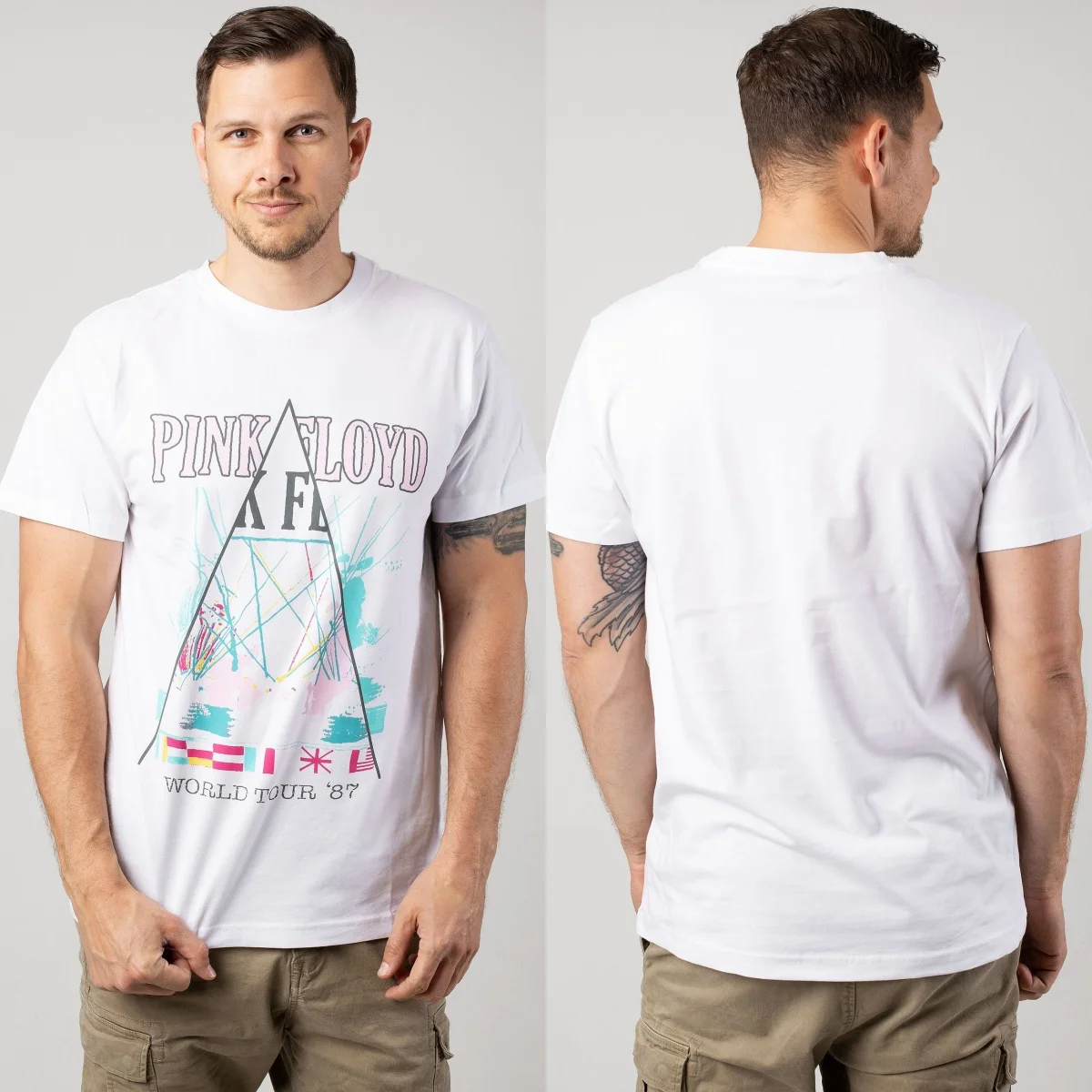 Pink Floyd World Tour 87 White Band T-Shirt Cotton Graphic Tee Men Women Summer Streetwear