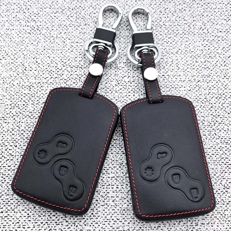 Leder-Schlüsselhülle für Renault Megan 3 Laguna Fluence NEMA Clio 4 Captur Zoe Card 4-Tasten-Schlüsselabdeckung Fernbedienungsschutz Schlüsselanhänger