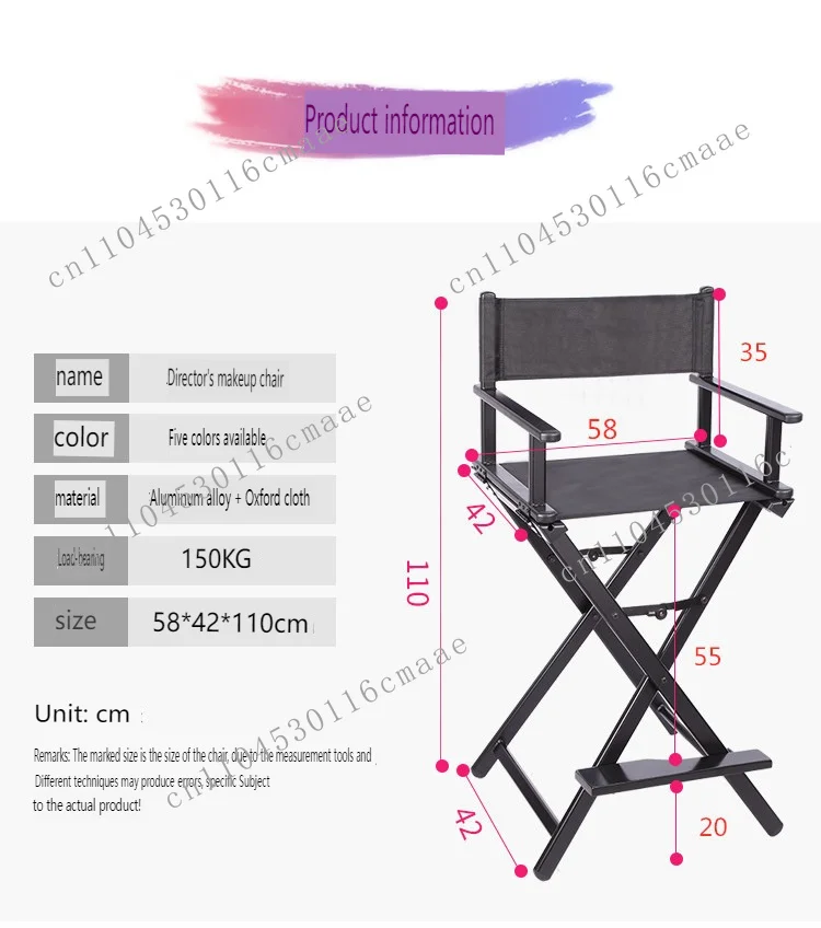 Customizable Logo Portable Tall Folding Directors Chair Foldable Makeup Artist Stool with Headrest for Outdoor Use