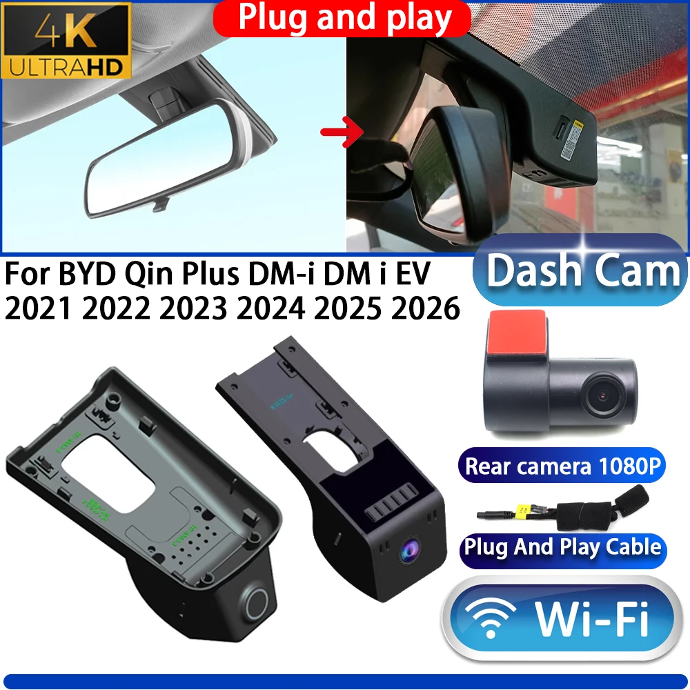 

For BYD Qin Plus DM-i DM i EV 2021 2022 2023 2024 2025 2026 Dash Cam Camera DVR Night Vision Wifl Plug And Play Video Recorder