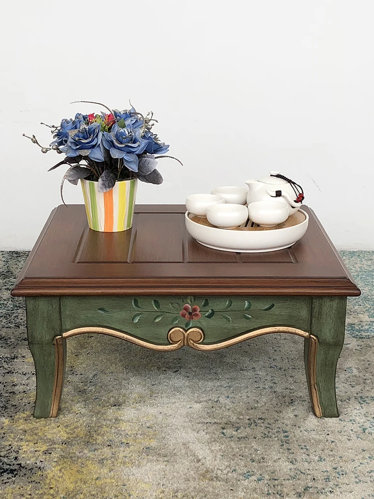 

！@European American Traditional Solid Oak Small Coffee Table Adjustable Tatami Flower Table Living Room Furniture Jiyou's House