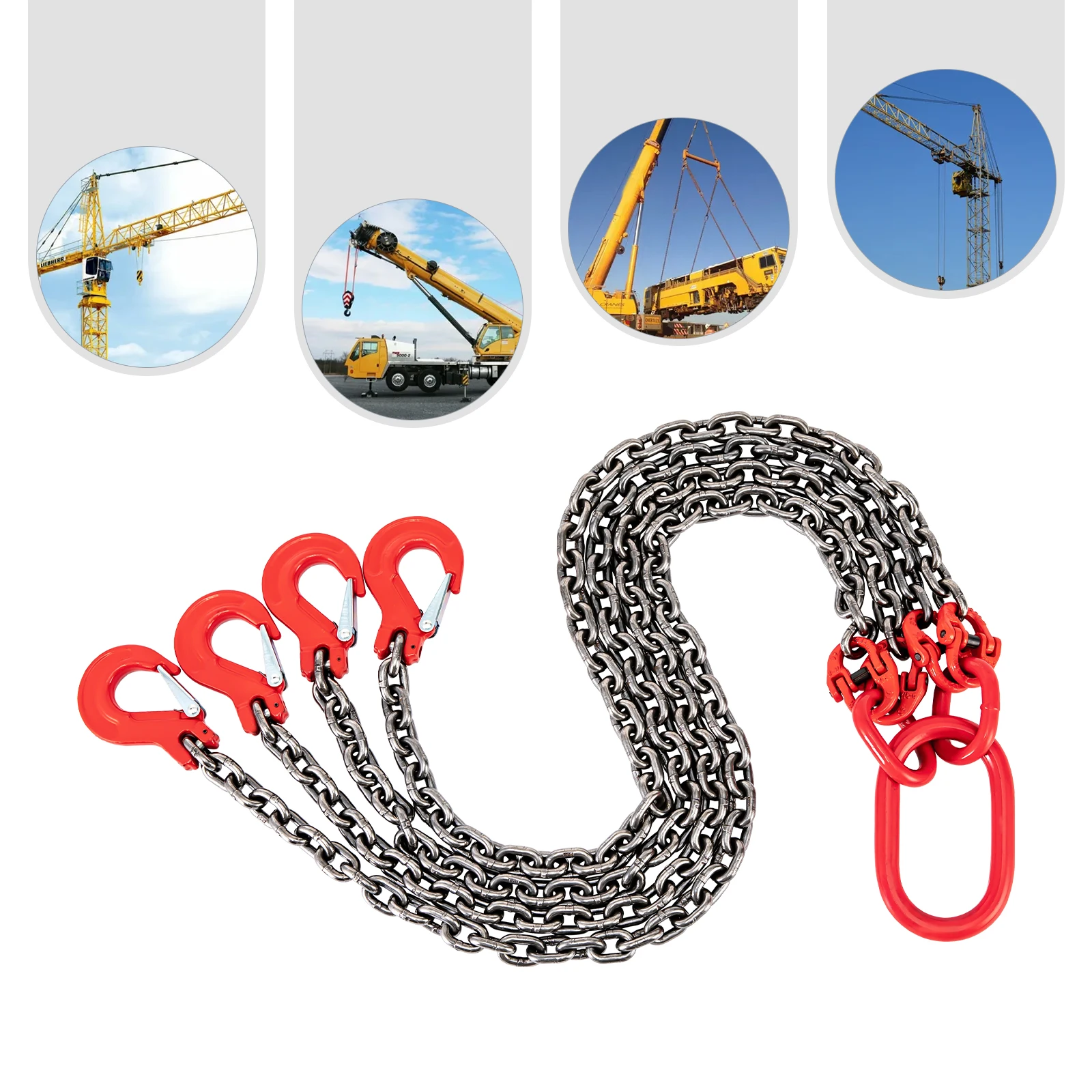 5ft Chain Sling with 4 Hooks, 20ton Breaking Strength, Manganese Steel, High-Temperature Resistant