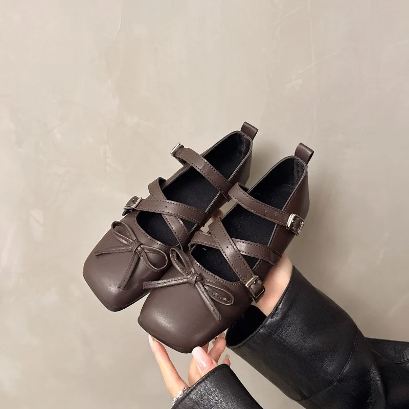 

2026 Spring and Summer Retro Bow Versatile Flat Shallow Mouth Soft Sole Mary Jane Shoes