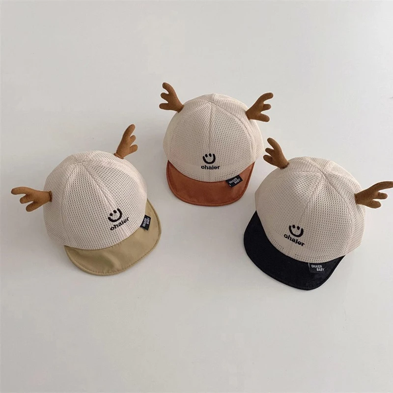 Summer Baby Baseball Hats Thin Breathable Mesh Sun Hat For Kids Boys Girls Lovely Antler Accessories Children Cap