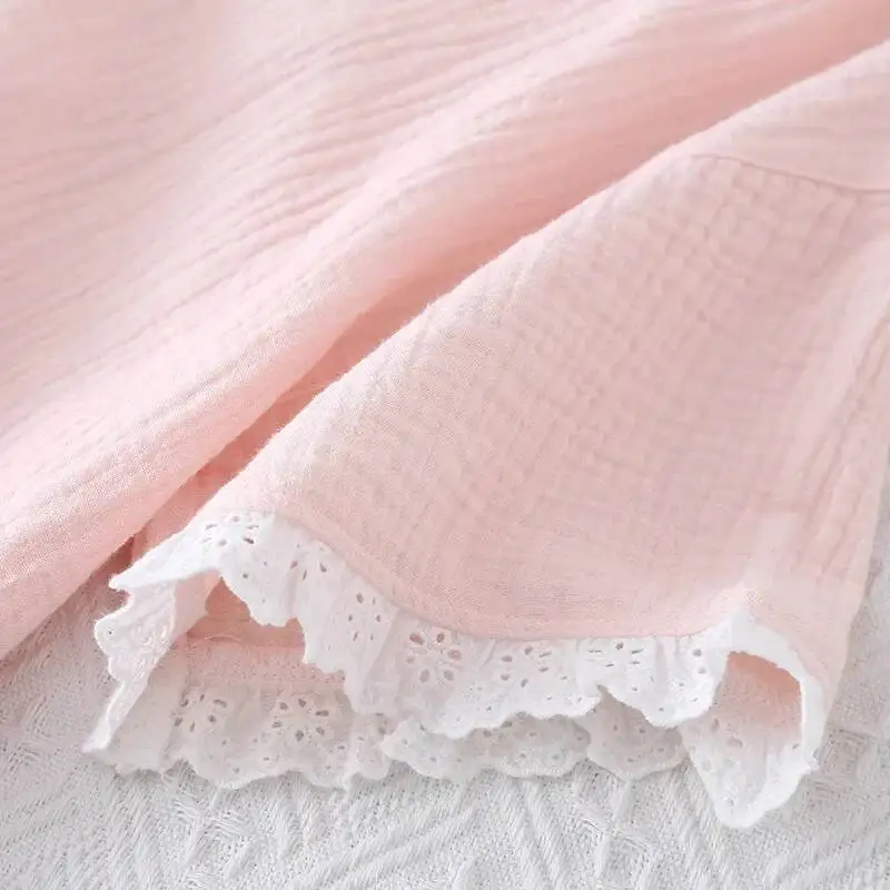 الصيف لطيف اليابانية الدانتيل المرأة الشاش باماس القطن الخالص رقيقة قصيرة الأكمام Capris الفتيات ملابس المنزل بيجامة دامن