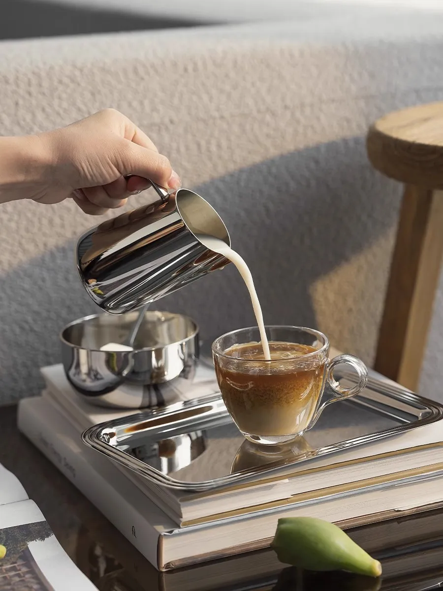 Italian Light Luxury Style Coffee Utensils Latte Latte Art Cup Modern Simplicity Stainless Steel Material Cup Tray Sugar Jar Set