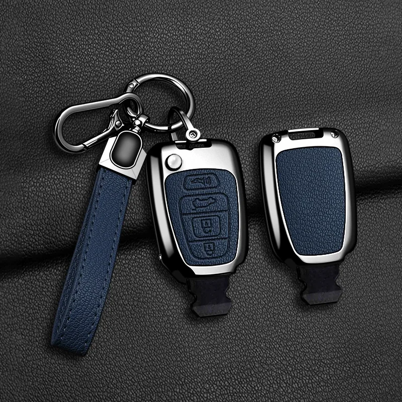 Zinc Alloy Leather Car Remote Key Case Holder Cover For Hyundai Veracruz Key Protective Holder Shell Fob Keychine Accessories