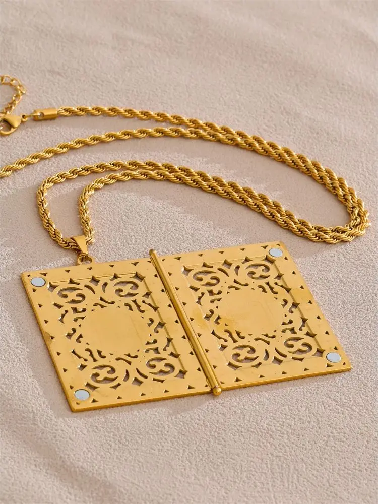 Yhpup 75 + 5 cm moyen-orient famille bijoux en acier inoxydable grand pendentif cadre photo Rectangle collier 18 K PVD plaqué étanche 3