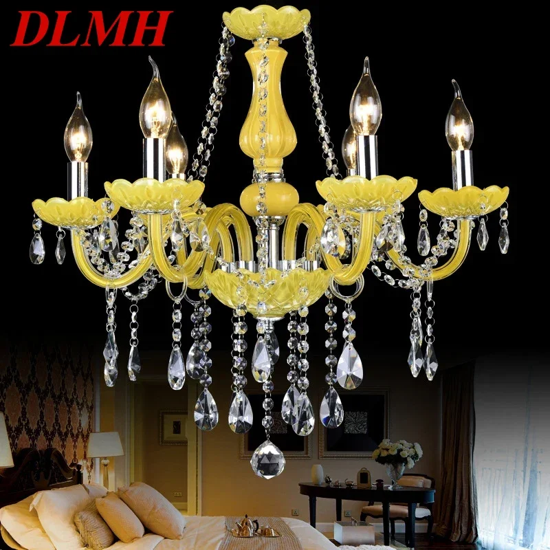 

DLMH European Luxurious Crystal Pendent Lamp Yellow Candle Lamp Warm Living room and bedroom Restaurant Hotel Villa Chandelier