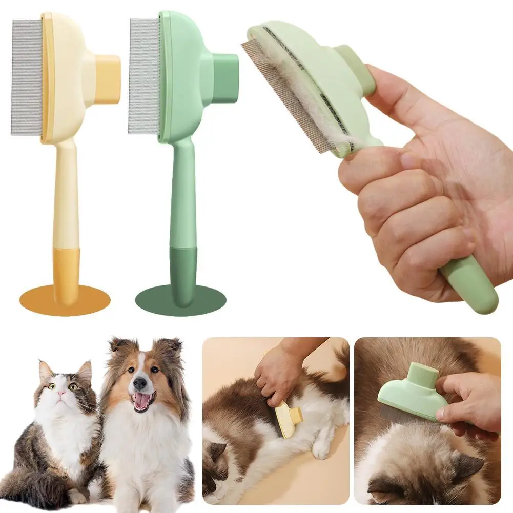 Pet Hair Removal Comb Flea Comb Cat Dog Brush For Massaging Cleaning Shedding Pet Hair Brush With Release Button Grooming Tool