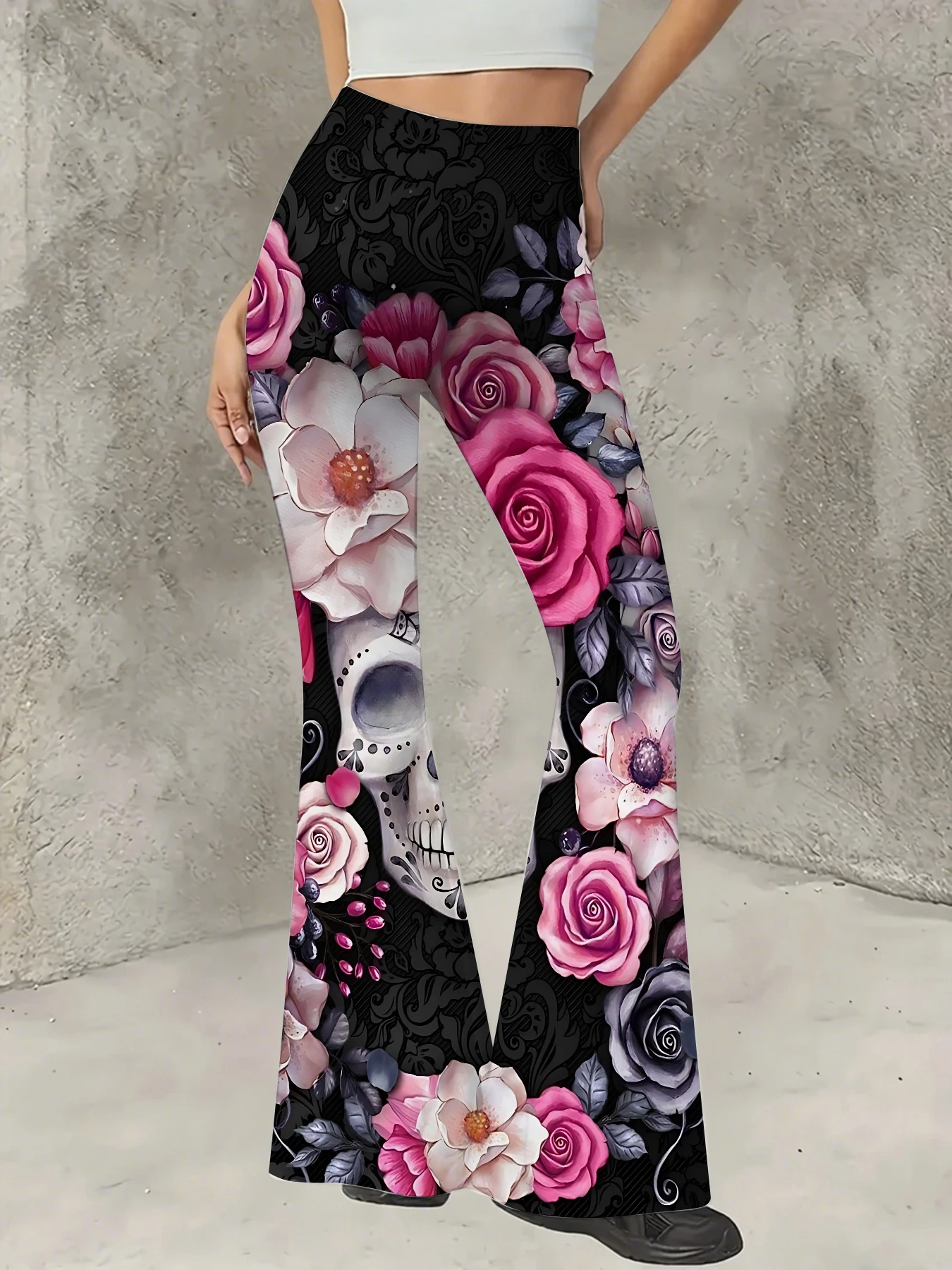 

Women's Striped Print Flare Pants Loose Fit Knit Wide Leg Bell Bottom Trousers