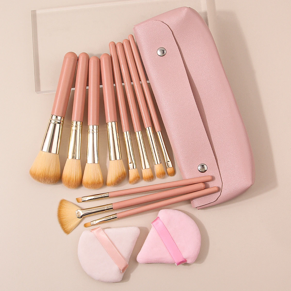 14 قطعة من فرشاة البودرة السائبة، مجموعة فرشاة أحمر الخدود وفرشاة مكياج الوجه، منتفخة مسحوق مثلثة غير لاصقة، حقيبة تخزين محمولة #2