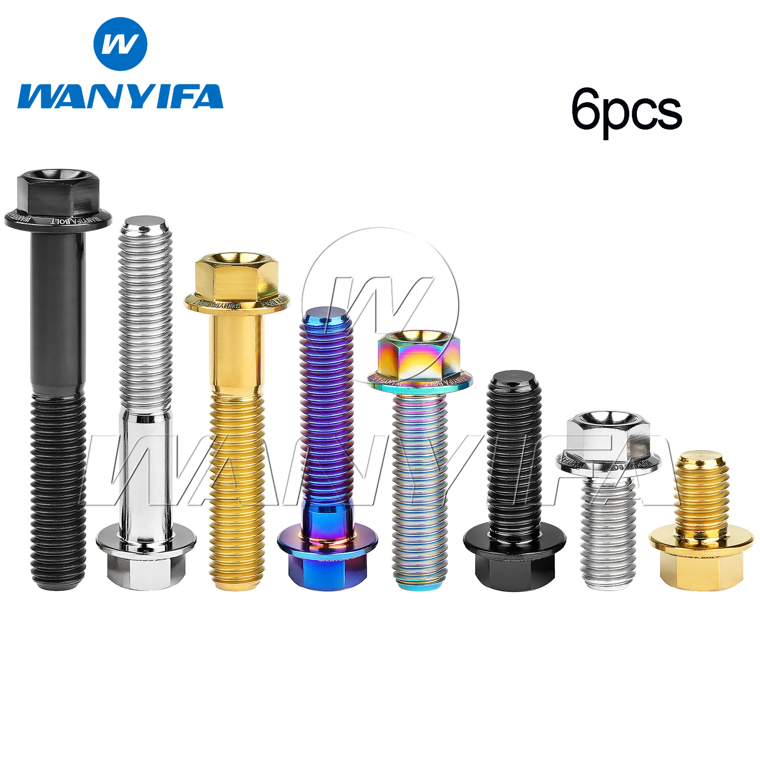 Wanyifa 6pcs Titanium Bolts M7x10 15 20 25 30 35 40 45 50mm Flange Hexagon Screws Pitch 1.0mm for Motorcycle Modification