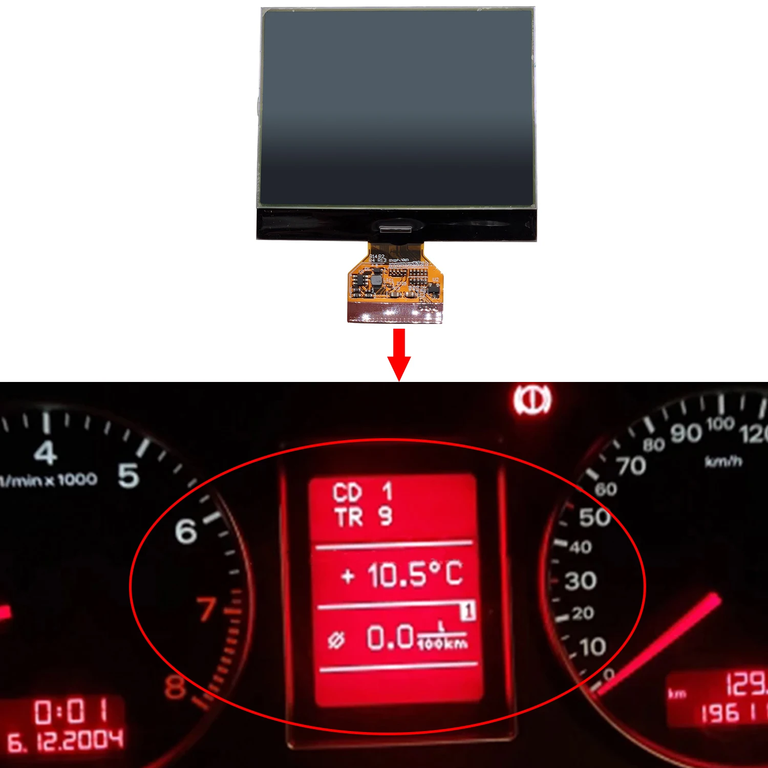 Auto Dashboard LCD Screen, LCD Display for Audi A4 B6 B7 Combination Instrument Speedometer FIS MFA Short Cable  Pixel Repairing