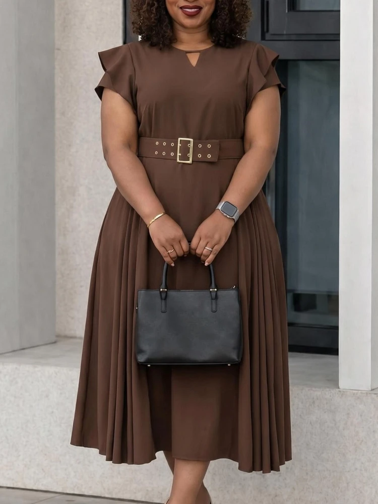 L-3XL Übergröße Elegantes Midikleid 2026 Sommer Herbst Damen Bürokleid Lässiges Kurzarm-Bandagenkleid Übergroßes Kleid
