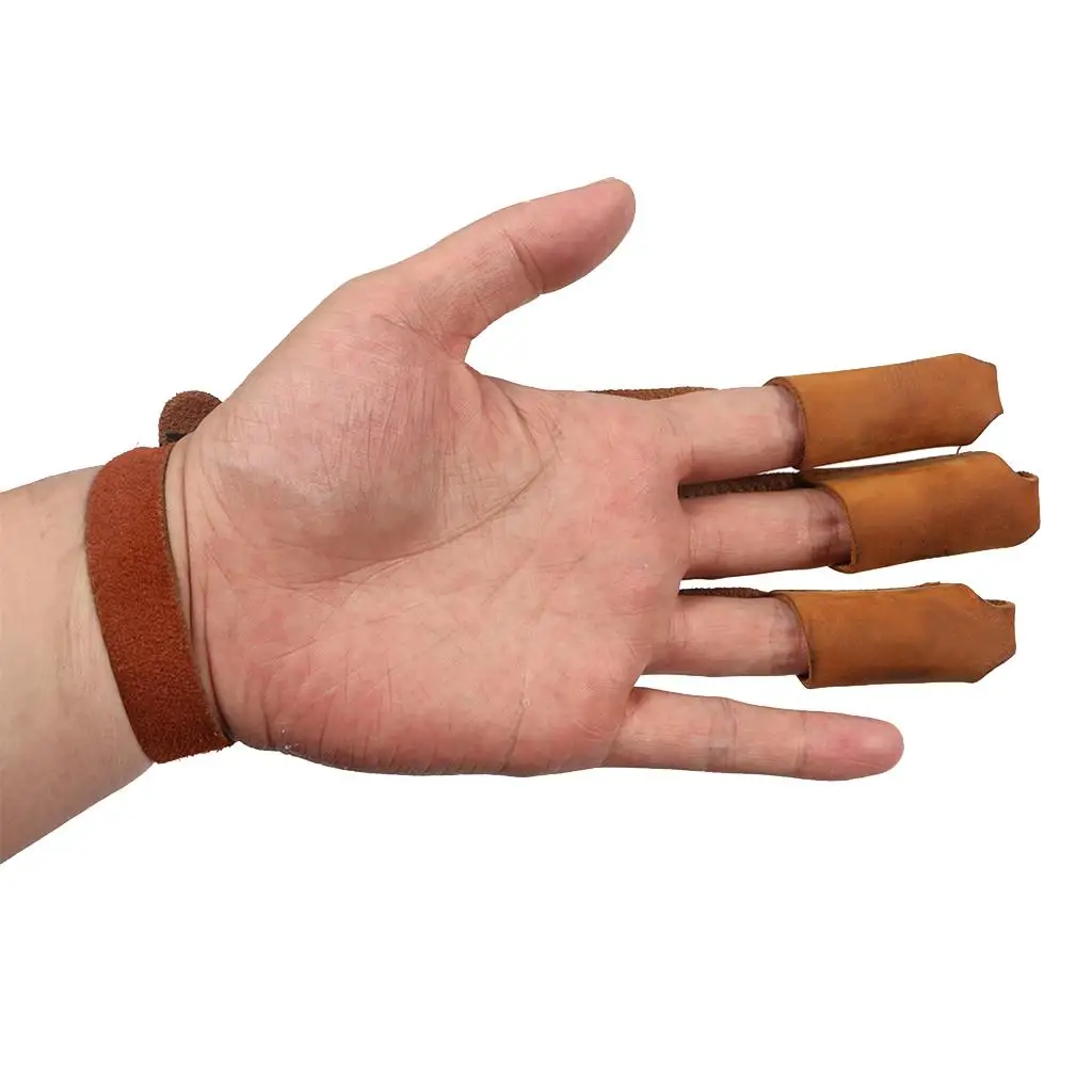 Archery Long Glove Adjustable 3 Finger Tab Traditional Finger Protector Archery Gear for Hunting Practice