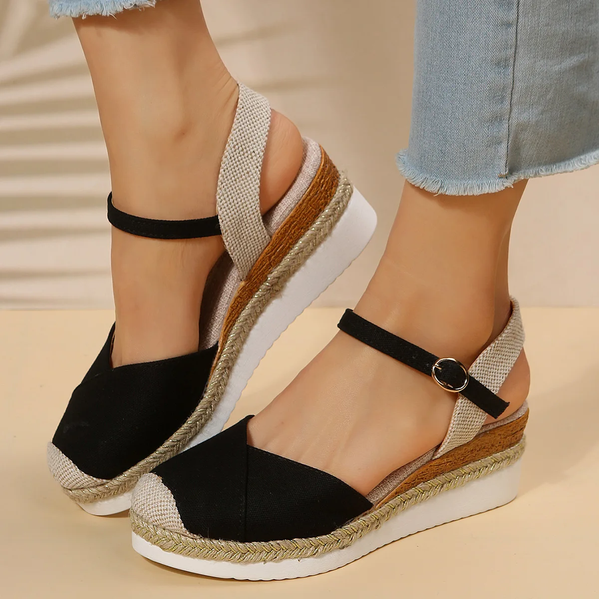 

Women Closed Toe Wedge Sandals Women Buckle Strap Gladiator NEW Shoes Woman Fashion Espadrilles Platform Summer Sandalias Mujer